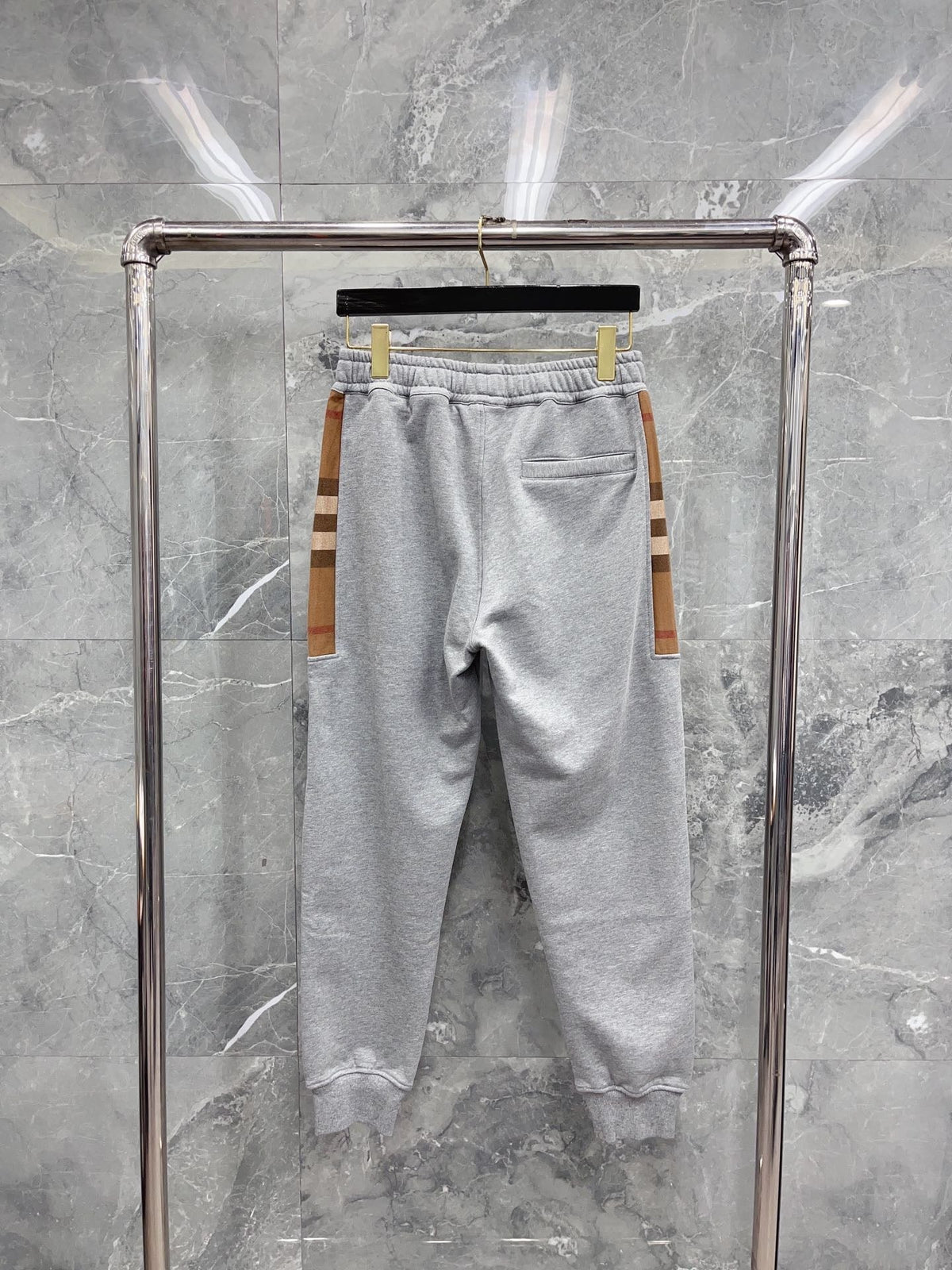 Navy Cotton Check Tie Joggers - Men's