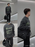 Grey Mohair Graphic Crewneck - Men's