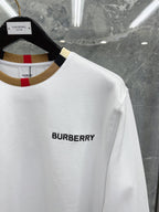 White Cotton Contrast Collar Crewneck - Men's