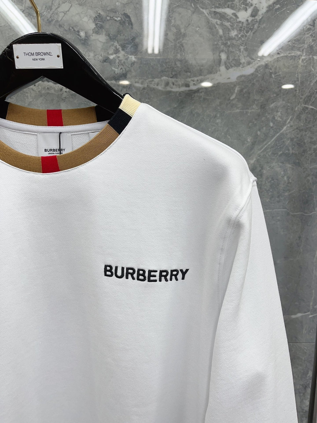 White Cotton Contrast Collar Crewneck - Men's