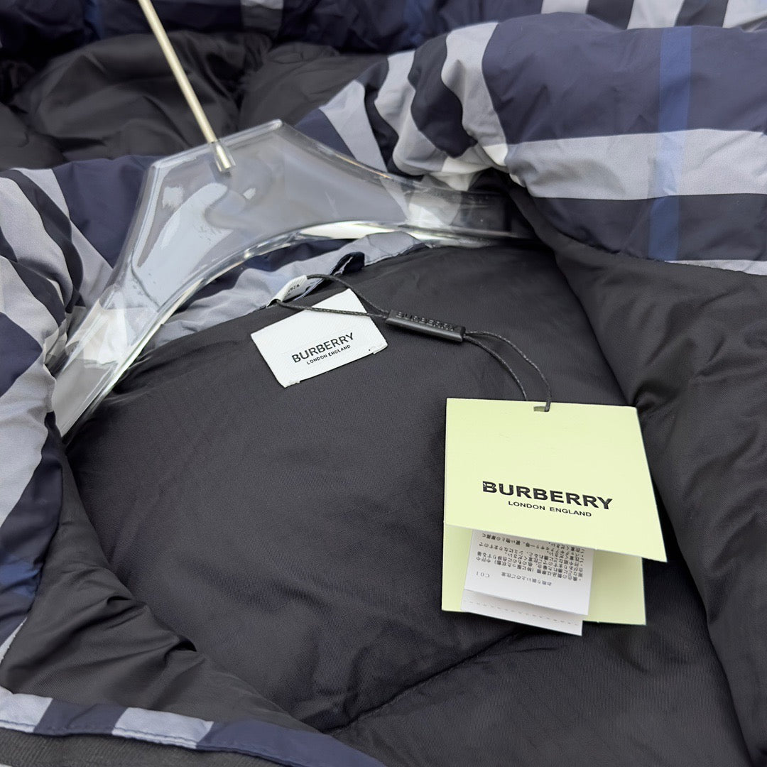 Navy Check Puffer Jacket - Men's