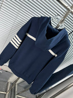 Black Cotton Bar Stripe Zip-Through - Men's