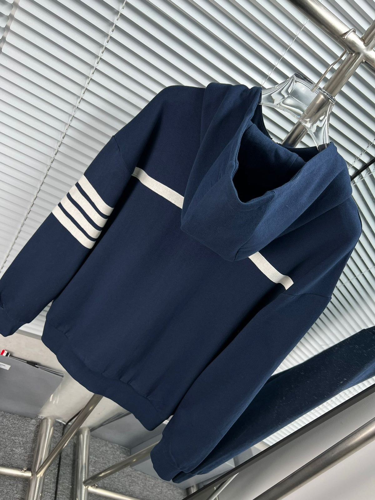 Black Cotton Bar Stripe Zip-Through - Men's