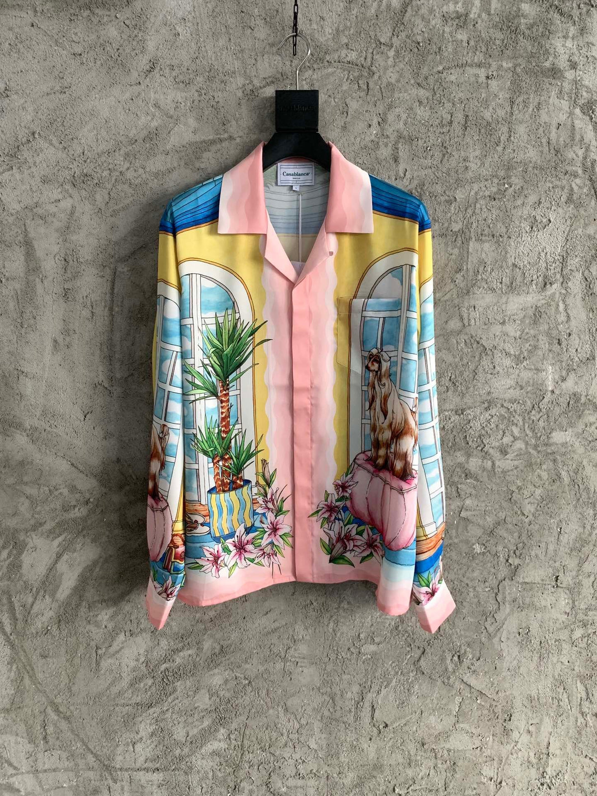 Pink Scenic Print Silk Shirt - Men's