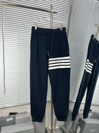 Grey Cotton Four-Bar Joggers - Men's