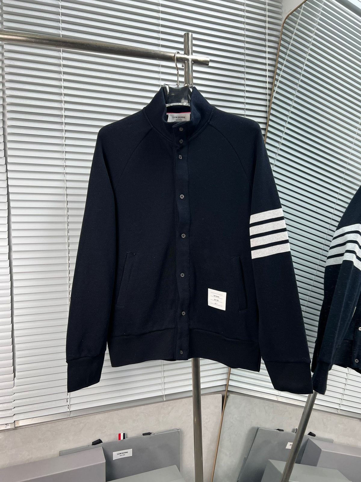 Navy Wool Four-Bar Zip-Through - Men's