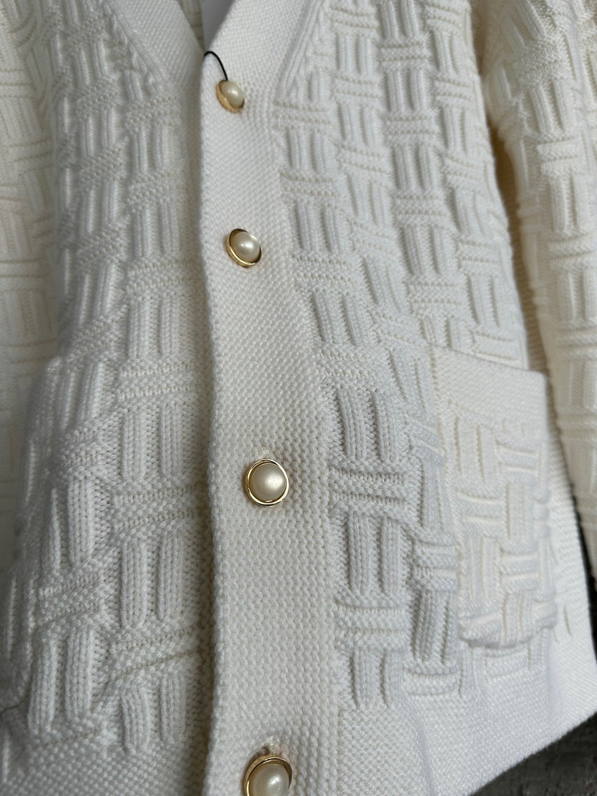 Cream Wool Cable Cardigan - Men's