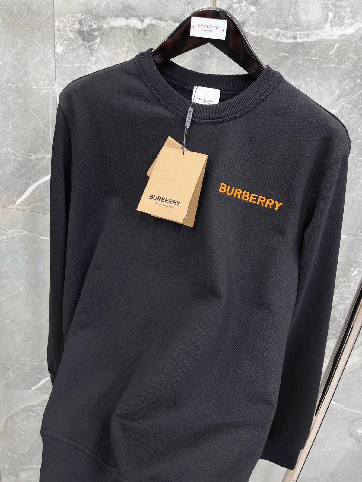 Black Cotton Tonal Crewneck - Men's