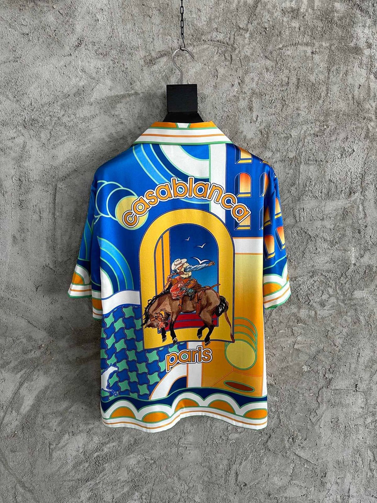 Yellow Architectural Print Silk Shirt - Men's