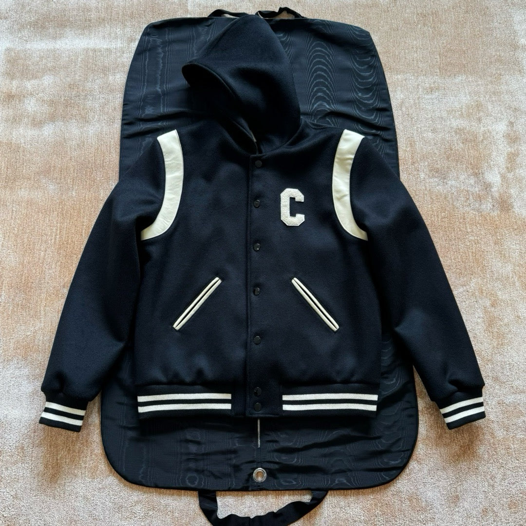 Black Wool Shoulder Panel Varsity - Men's