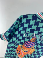 Teal Checkerboard Print Silk Shirt - Men's