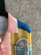 Pink Scenic Print Silk Shirt - Men's