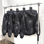 Black Cotton Web Print Pullover - Men's