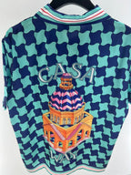 Teal Checkerboard Print Silk Shirt - Men's