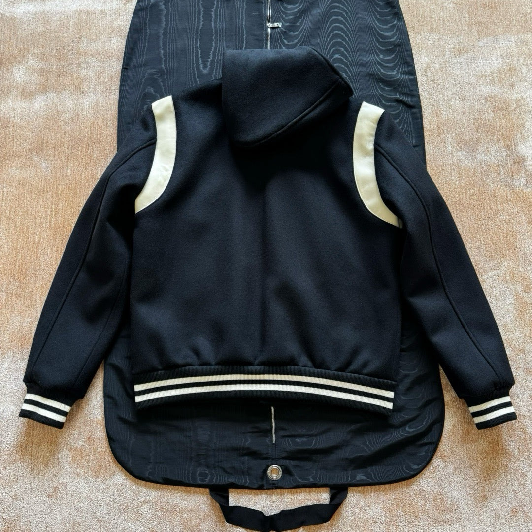 Black Wool Shoulder Panel Varsity - Men's