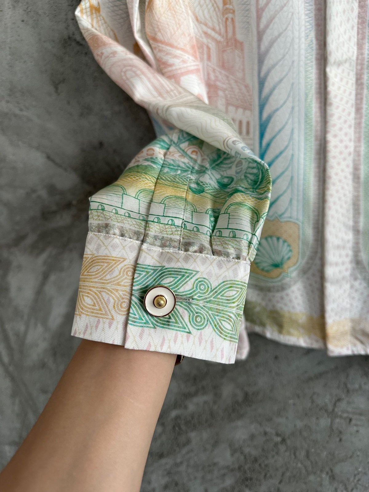 Muted Scenic Print Silk Shirt - Men's