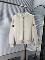 Navy Cotton Striped Sleeve Zip-Through - Men's