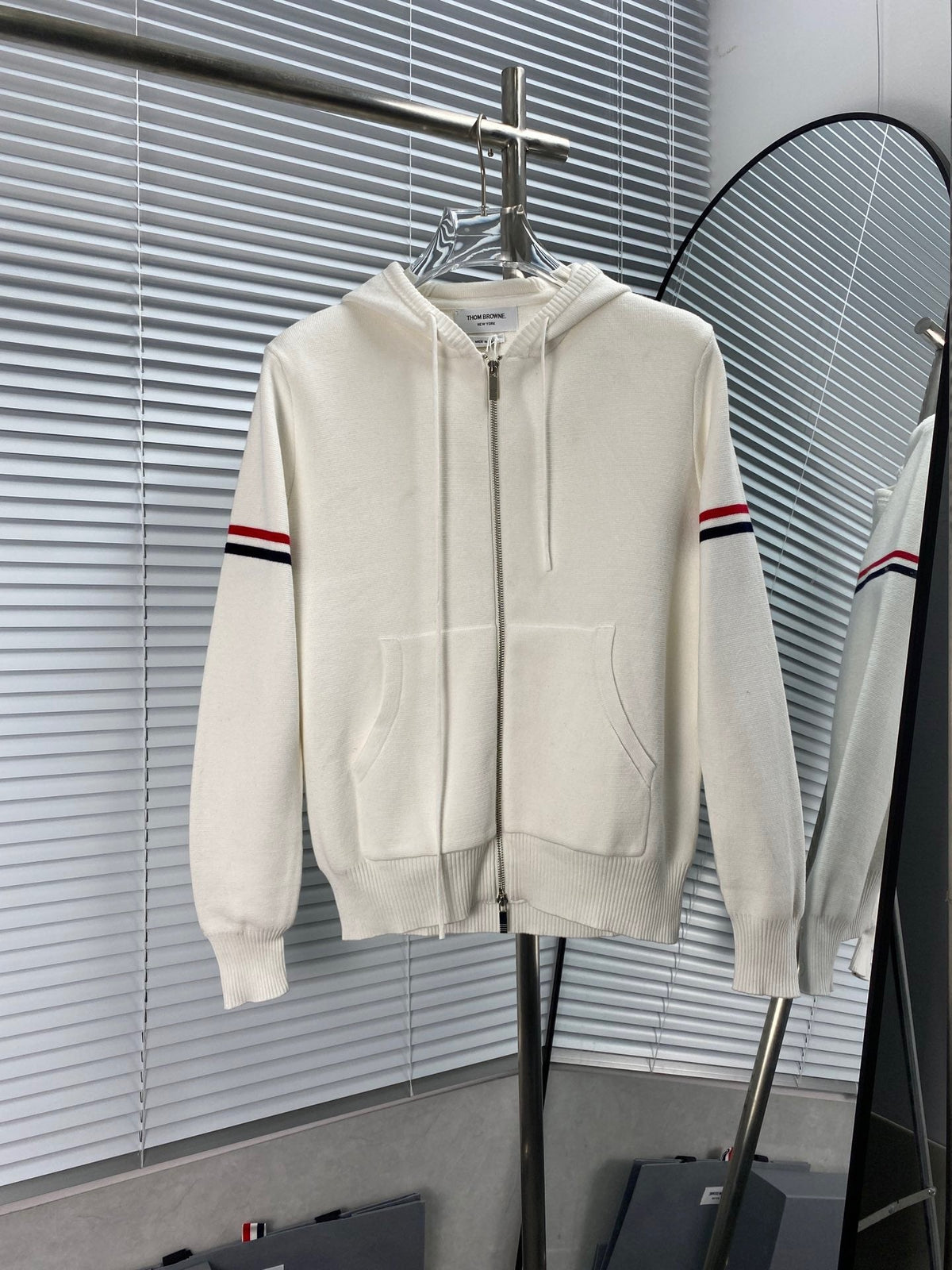 Navy Cotton Striped Sleeve Zip-Through - Men's