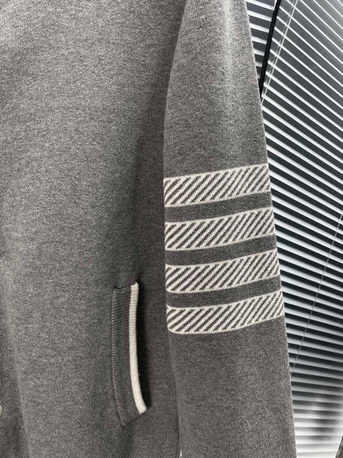 Navy Wool Four-Bar Cardigan - Men's