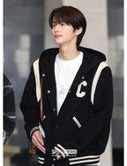 Black Wool Shoulder Panel Varsity - Men's