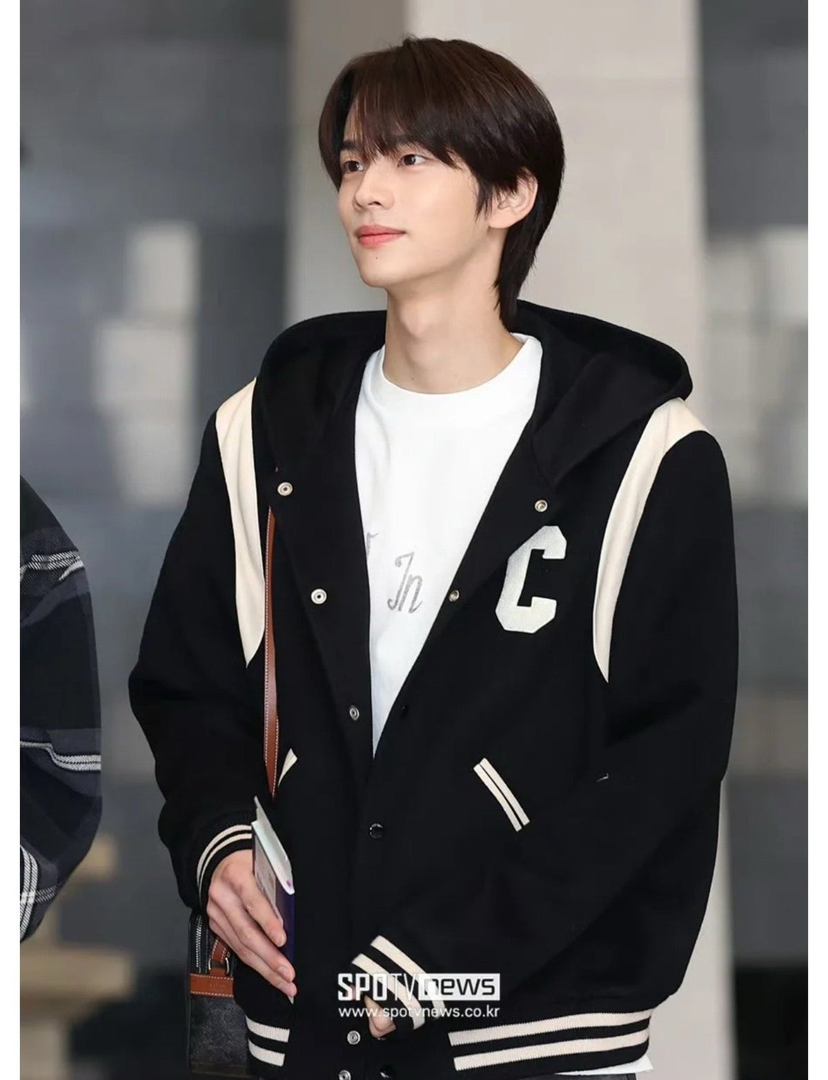 Black Wool Shoulder Panel Varsity - Men's