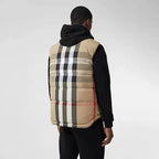 Beige Nylon Check Gilet - Men's