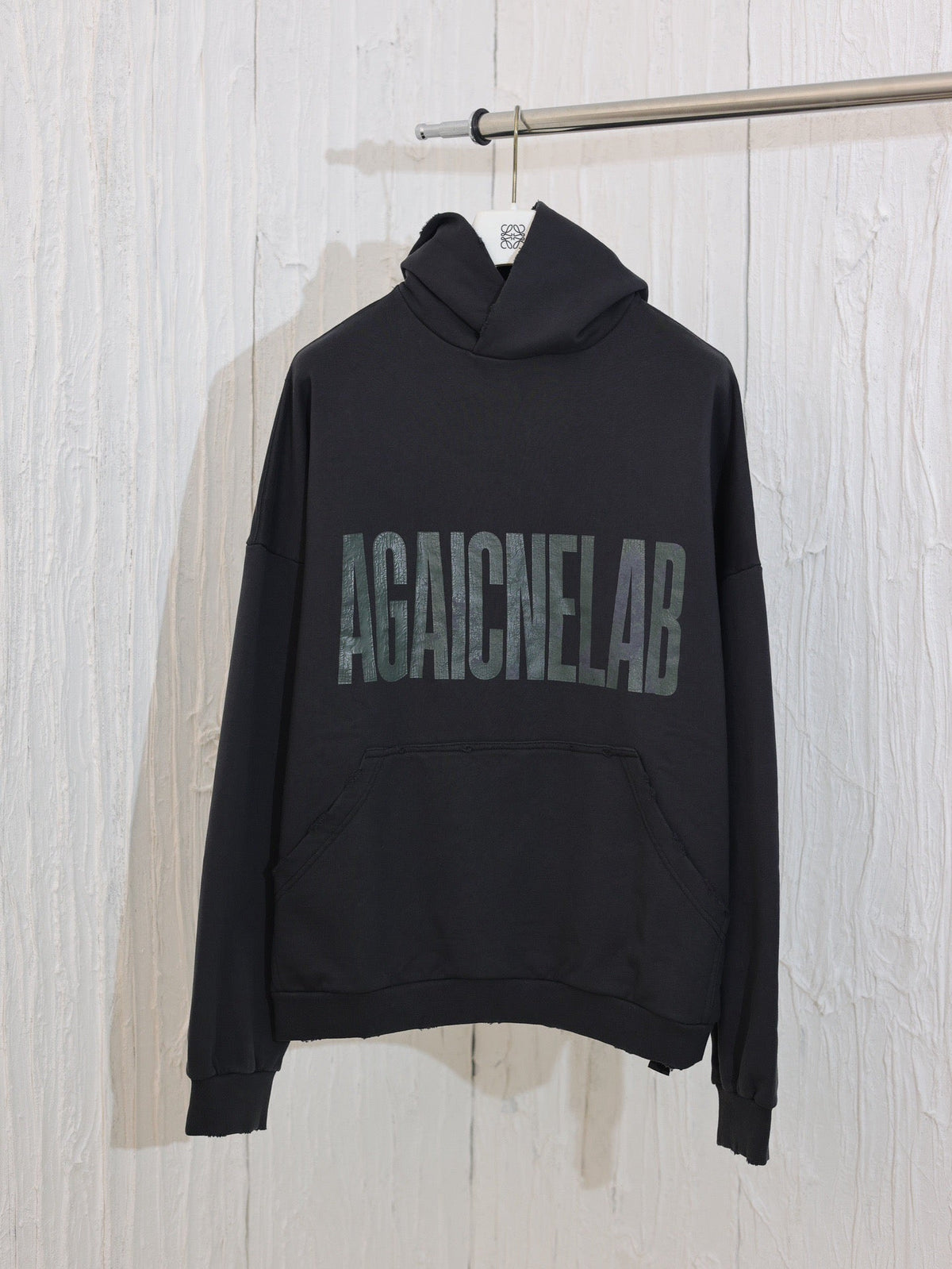 Black Cotton Tonal Text Pullover - Men's