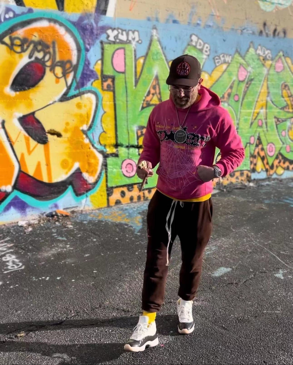 Pink Cotton Web Graphic Pullover - Men's