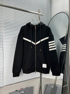 Black Cotton Bar Stripe Zip-Through - Men's