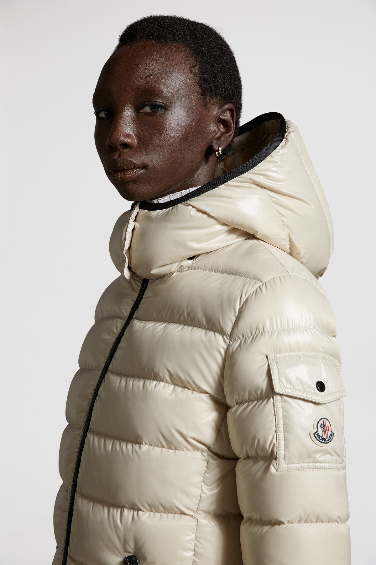 Bady Short Down Jacket – emblematic of DNA, the Bady down jacket for women is crafted from glossy nylon laqué – LUX VERSE Luxury Designer Fashion Outlet