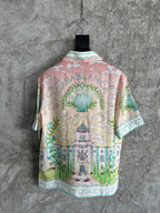Cream Scenic Print Silk Shirt - Men's