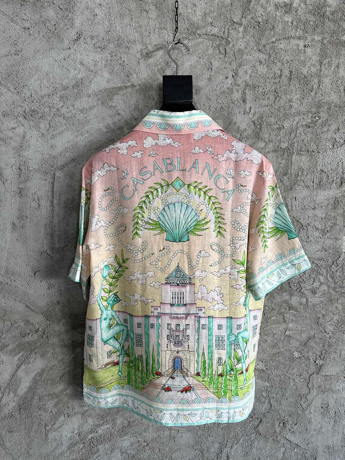 Cream Scenic Print Silk Shirt - Men's