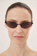 BB0179S oval metal black sunglasses – full lettering logo on the top of the temple in high-relief looking up, – LUX VERSE Luxury Designer Fashion Outlet