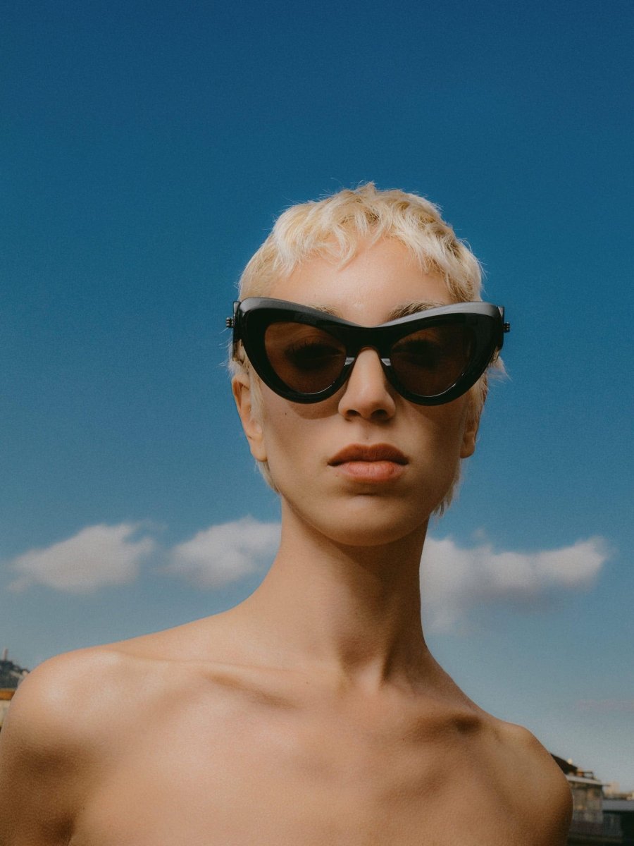 Black bold cat eye sunglasses – lenses are concave as opposed to convex – LUX VERSE Luxury Designer Fashion Outlet