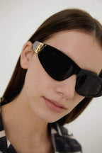 Black cat-eye BB sunglasses – vintage-inspired sinuous oval shape in acetate with statement symmetrically folding – LUX VERSE Luxury Designer Fashion Outlet
