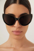 Black wrap around sunglasses – rectangle shape wrapping around the face – LUX VERSE Luxury Designer Fashion Outlet