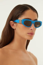 Blue and silver cat-eye BB sunglasses – vintage-inspired sinuous oval shape in acetate with statement symmetrically folding – LUX VERSE Luxury Designer Fashion Outlet