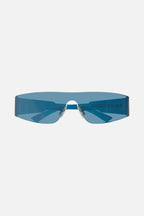 Blue mask with white logo – the style features all over logo on lenses in silver – LUX VERSE Luxury Designer Fashion Outlet