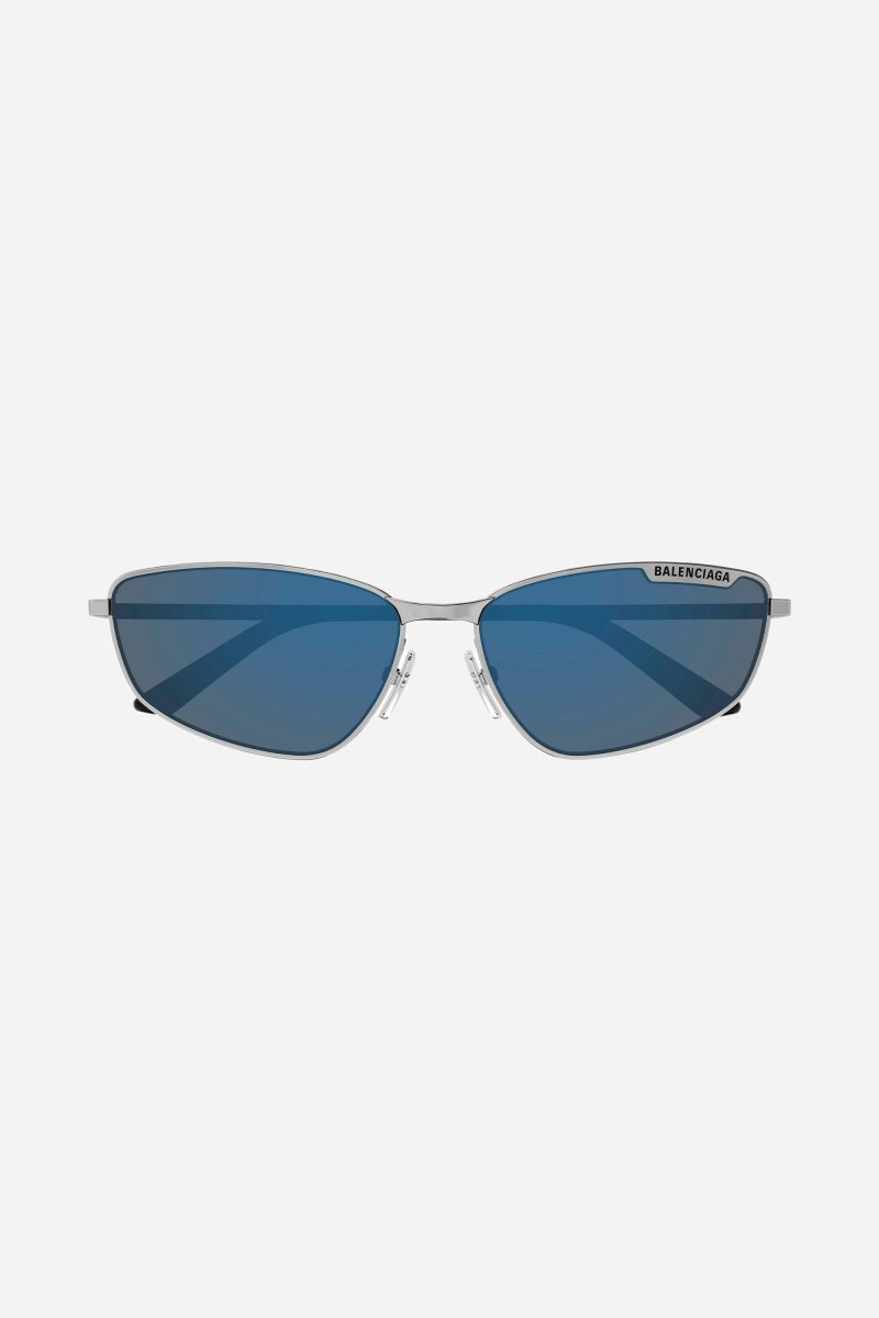 Blue metal cat eye sunglasses – lettering logo, enhanced with enamel, is integrated in the structure – LUX VERSE Luxury Designer Fashion Outlet