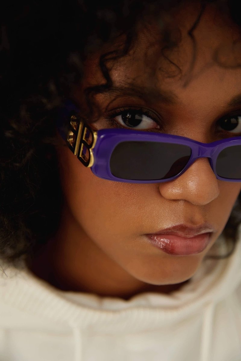Dynasty micro violet sunglasses featuring BB logo – oversize square archetype shape – LUX VERSE Luxury Designer Fashion Outlet