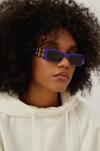 Dynasty micro violet sunglasses featuring BB logo – featured on Show: statement Sunglasses in acetate with bold outlook yet slim – LUX VERSE Luxury Designer Fashion Outlet