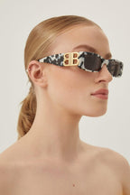 Dynasty zebra sunglasses – vintage-inspired narrow rectangular shape in acetate with statement symmetrically – LUX VERSE Luxury Designer Fashion Outlet