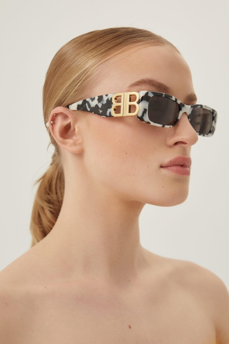 Dynasty zebra sunglasses – vintage-inspired narrow rectangular shape in acetate with statement symmetrically – LUX VERSE Luxury Designer Fashion Outlet