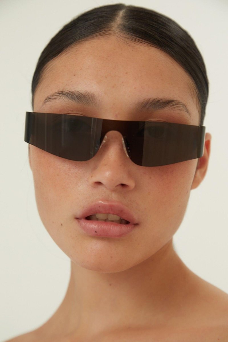Grey mask with white logo – the style features all over logo on lenses in silver – LUX VERSE Luxury Designer Fashion Outlet