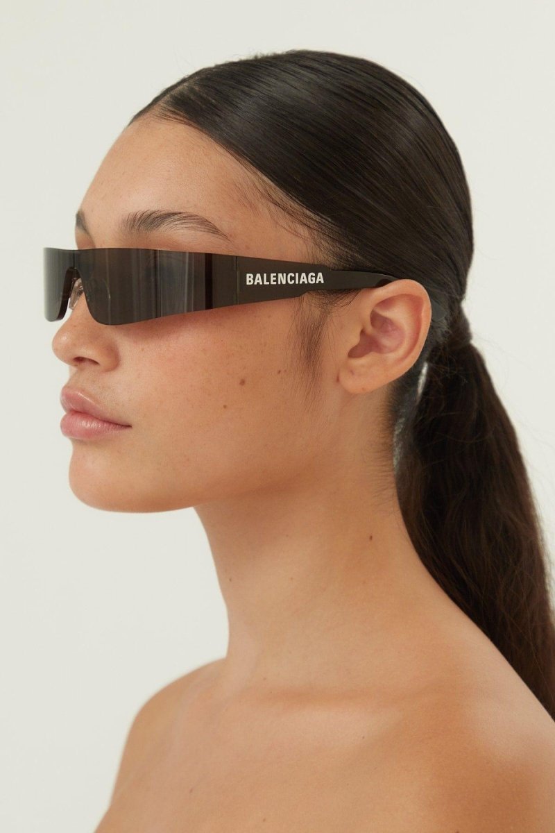 Grey mask with white logo – the style features all over logo on lenses in silver – LUX VERSE Luxury Designer Fashion Outlet