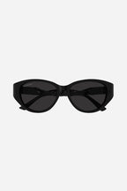 Oval twisted black sunglasses – each temple pivoted until it appears truly twisted – LUX VERSE Luxury Designer Fashion Outlet