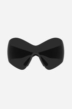 Overized black mask – logo embossed in contrasting colors on the left rod – LUX VERSE Luxury Designer Fashion Outlet