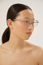 Silver metal cat eye sunglasses – lettering logo, enhanced with enamel, is integrated in the structure – LUX VERSE Luxury Designer Fashion Outlet