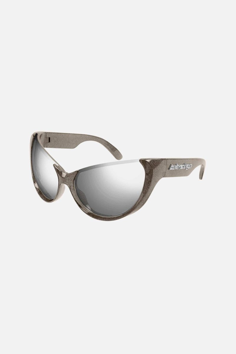 Silver wrap around sunglasses – rectangle shape wrapping around the face – LUX VERSE Luxury Designer Fashion Outlet