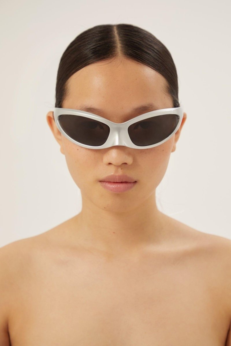 Skin Cat sunglasses in silver – skin Cat Sunglasses in black bio-based injected nylon with grey lenses are – LUX VERSE Luxury Designer Fashion Outlet